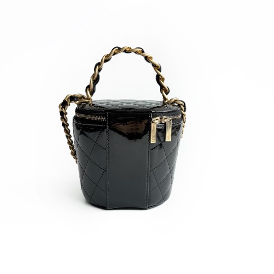 Chanel Vanity Case Round Bag in Quilted Patent Leather